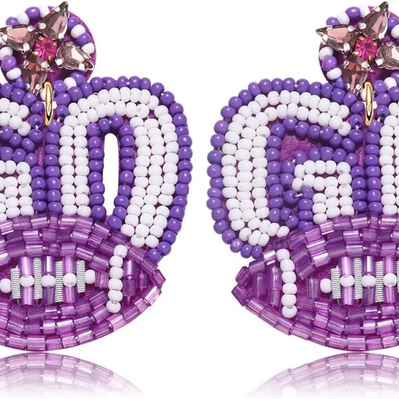 Game Day Earrings Beaded Football Dangle Jewelry Spirit Fan Gift - Picture 1 of 5